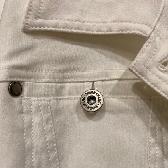 Simon Chang White Jean Jacket Size 16 - Picture 5 of 8